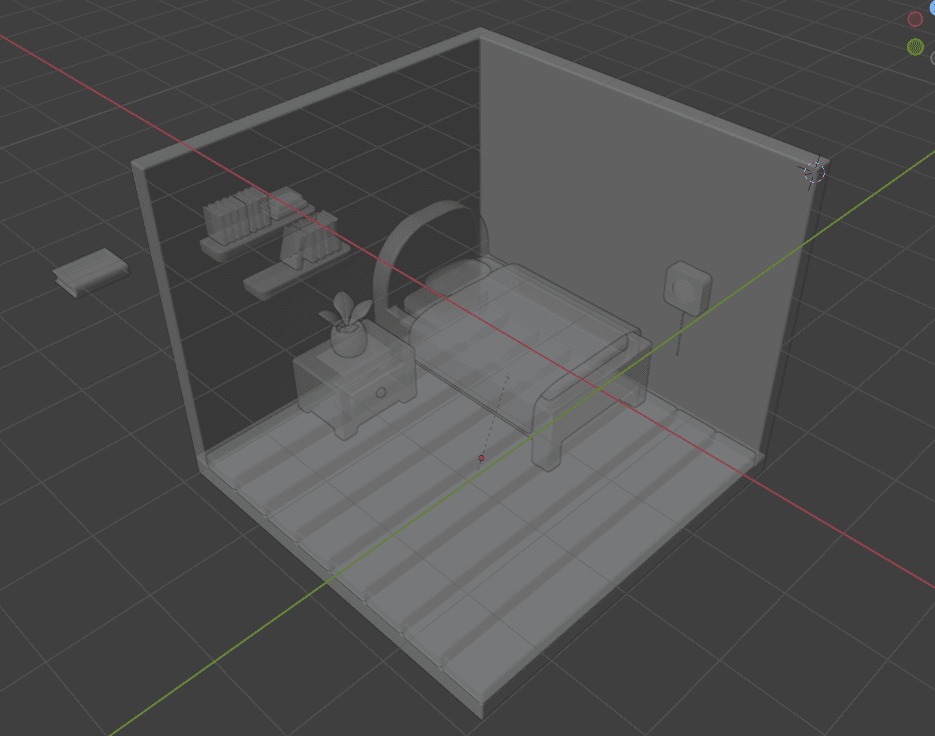 블렌더로 작업 중인 RoomE 3D 장면